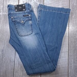 Miss Me Wide Leg Jeans Womens 27 Blue JS5148W3 Light Wash Flap Pocket Y2K Denim